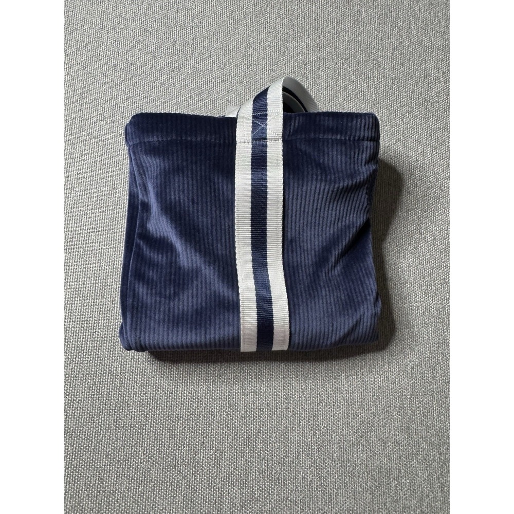 Women's Blue Solid Tote Bag White/Blue Striped Canvas Double Handles - Picture 9 of 9